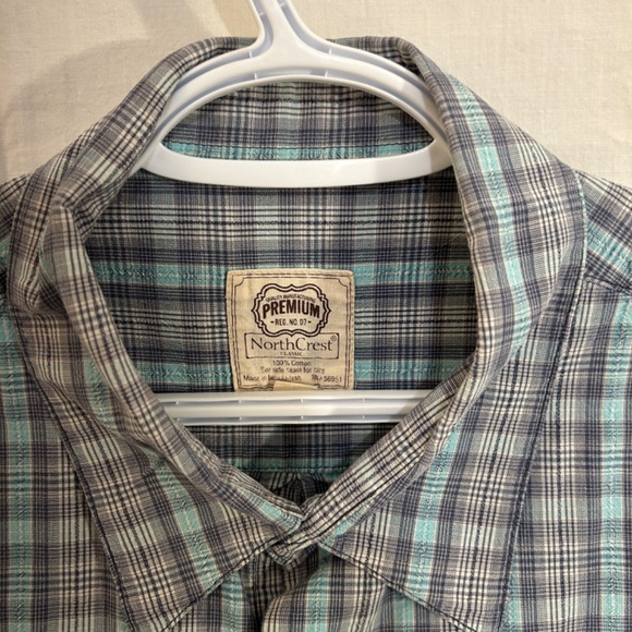 Men's Short Sleeve Blue Plaid Button Down Shirt from NorthCrest Size XL - Picture 6 of 7